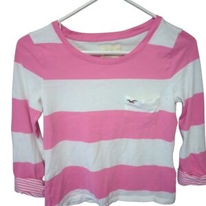 Hollister Pink White Long Sleeve Casual Tee Size XS